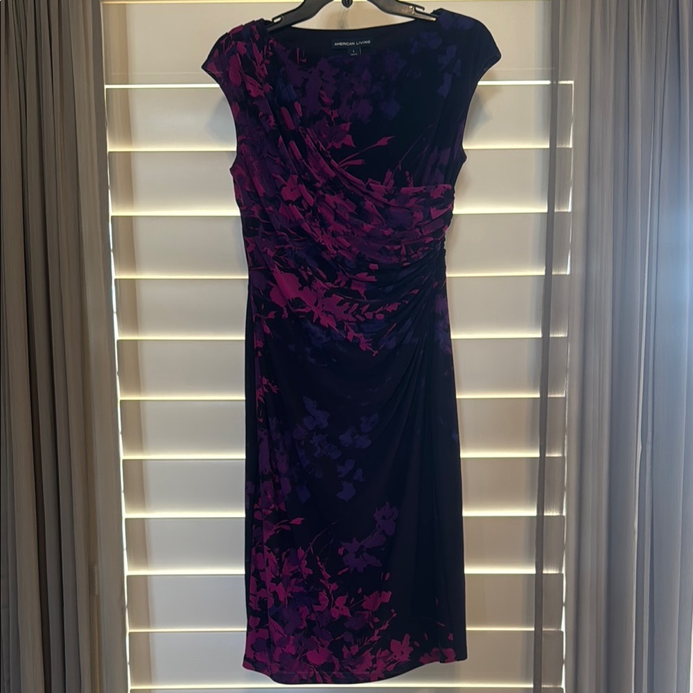 American Living Purple and Pink Ruched Sheath Midi Dress Size 6